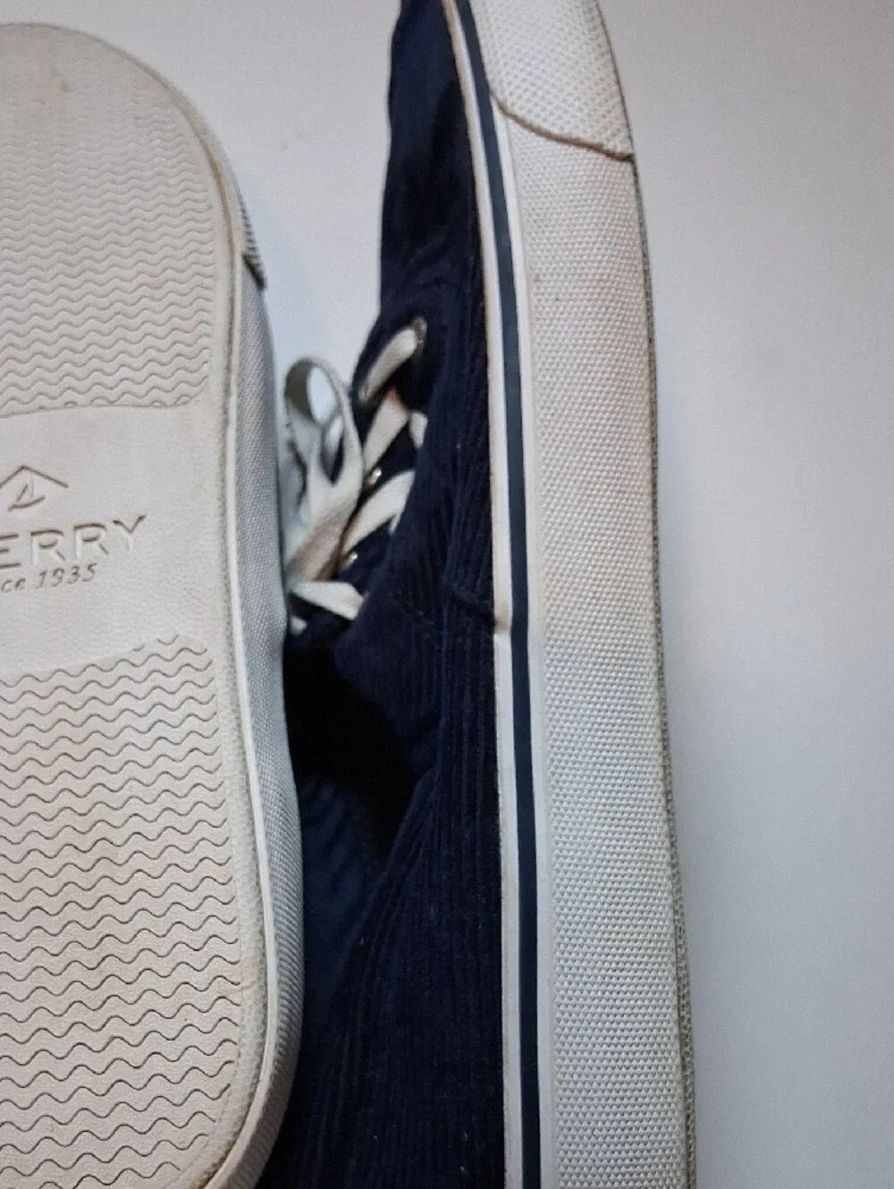 Sperry Navy Corduroy Low-Top Sneakers with White Laces